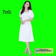 baju gaun pesta wanita blouse natal rena korea casual midi dress putih