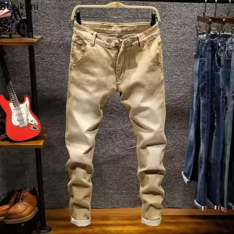 New 2026 Men's Stretch Skinny Jeans Pants Fashion Casual Slim Denim Trousers Solid Long Jeans Pants