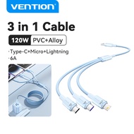 Vention 3 in 1 USB Cable A Male to Type C 6A 120W Micro Lightning for iPhone 16 15 14 13 12 Pro Max
