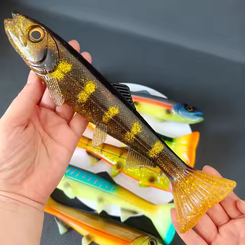1PC 14cm-24cm3D Simulated Eye Round Tail Swimbait, Soft Plastic Lure for Saltwater Freshwater Fishin