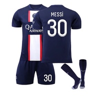 Paris Messi Blue Home 22/23 Soccer Kids Jersey + Shorts + Socks Set Kit Size Medium (8-9 Years Old)