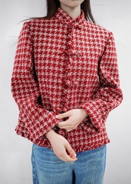 粗花呢唐裝外套 (紅色/白色) |上班衣著|香港設計|小香風|經典