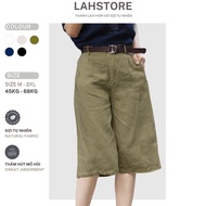 LAHSTORE raw linen loose shorts with high waist and elastic waist QL01 (Moss Green) women shorts