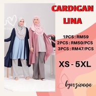 Luvla Cardigan Lina Tanpa Gosok Cardigan Labuh Moss Crepe Plus Size Muslimah Fashion Cardigan Poket