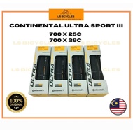 Original Continental Ultra Sport III 700x25/28c 180tpi 28-622 Foldable Road Bike Tyre Ready Stock Bicycle Tires