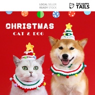 [SG stock]Pet knitted Christmas hat / Cat and dog five-pointed star multicolored ball crochet hat