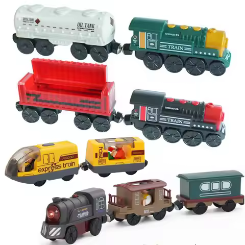 Battery Operated Electric Train Set Magnetic Electric Train Wooden Train Tracks Toys for Toddlers 3 