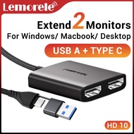 Lemorele Hdmi Splitter Type C To Dual Hdmi Adapter Hdmi Extender Dual Monitor Docking Station -HD10