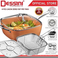 DESSINI ITALY Zero Fat 4 Pcs Aluminium Induction Non Stick Copper Casserole Pot Bowl Deep Frying Pan