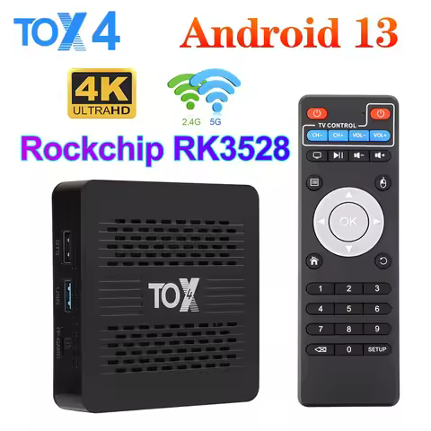 TOX4 Android 13 Smart TV Box 4GB 32GB RK3528 Dual Wifi 1000M LAN BT5.0 H.265 4K 60fps DLNA USB3.0 Me