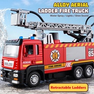 Alloy Ladder Truck Model for Kids and Adult Fire Engine Pull Back Car with Light and Music Engineer Vehicle Collection Model