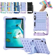 For Samsung Galaxy Tab A7 Lite 8.7 A8.0 2019 Push Bubble Fidget Toy Silicon Tablet Kickstand Cover Case with Strap Pen Holder