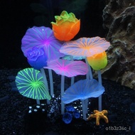 Fish Tank Scenery Decoration Synthetic Resin Rockery Silicone Coral Aquarium Set Fluorescent Mushroom Lotus Leaf