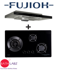 FUJIOH FR-MS1990R 90CM SLIMLINE HOOD + FUJIOH FH-GS5035 SVGL 3 BURNER GLASS GAS HOB