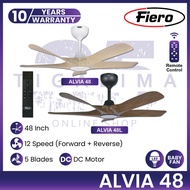 FIERO ALVIA 48 Inch 5 Blades 12 Speed Forward + Reverse Remote Control DC Motor Ceiling Fan Kipas Si