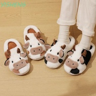 YISHENG 1 pair Cow Plush Slippers, Non-slip Toe Wrap Winter Fluffy Slippers, Thick Sole Slippers War