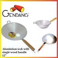 Kuali wok aluminium tradisional fyring pan tak karat tahan Gendang Polished Single Fry pan wood hand