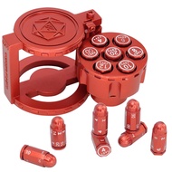 Metal Polyhedral Bullet Dice Set of 7 with Spinning Revolver Cylinder Container - Cyberpunk Style Di