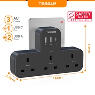 TESSAN 7 In 1 Plug Extension Wall Plug with Individual Switches 4 Outlets Multi Plug Outlet Power Pl