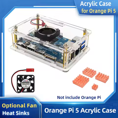 Orange Pi 5 Acrylic Case Proection Shell Clear Transparent Case Optional Active Cooling Fan Copper A