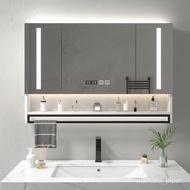 Solid Wood Smart Bathroom Mirror Cabinet with Light Defogging Bathroom Bathroom Mirror Wall-Mounted 