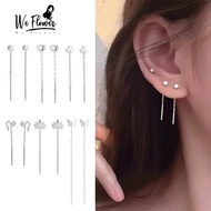 We Flower Elegant s925 Silver Heart Cube Long Chain Drop Earrings for Women Girls Dangling Ear Line 