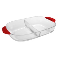 Gorme Vetro 3.7L Oblong Dish With Divider - Red Silicone Handle