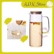 BOROSILICATE GLASS WATER JUG WITH BAMBOO LID | HEAT-RESISTING GLASS TEAPOT WITH BAMBOO LID JUG