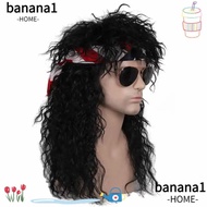 BANA 70s 80s Rockstar Wig, Fluffy Punk Halloween Party Cosplay Wig, Curvy Long Mullet Wig