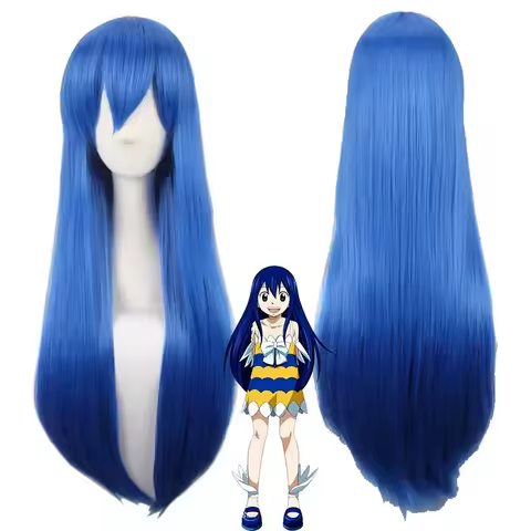Anime Fairy Tail Women Wendy Marvell Cosplay Wig Wendy Marvell Blue Long Straight Hair Wig Costumes
