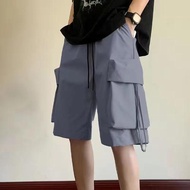 【From Perak】ProMan Seluar pendek kasual lelaki ice silk shorts Solid Color Half Pants black large Po