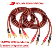 GOLLEY LION HiFi OFC Speaker Wire with Spade Plug to Banana Plug Speaker Jumper Cable 4mm Banana Plug to 4 Y Plug Gold-Plated Extension Jumper for Speaker Amplifier