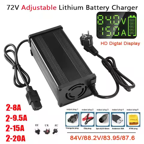72V 2-8A 2-9.5A 2-15A 2-20A Adjustable Current Lithium Battery Charger LED High power Electric Bike 