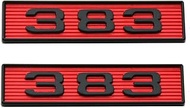 2Pcs 383 Emblems 383ci Block Stroker Engine Hood Scoop Badge 3D Decals Stickers Cars Trucks (Black R