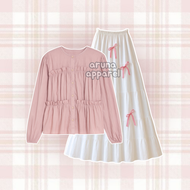 MelodyOutfit - 3in1 One Set Adlina Korean Style | Hijab + Blouse Neora + Rok Susun | Outfit Soft Ter