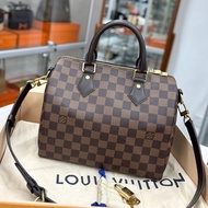 【近新閒置品】Louis Vuitton 路易威登 LV 棕色棋盤格 肩帶款speedy25純芯片款