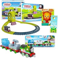 Thomas and Friends Push Along Track Set - 5 Pc Bundle with 2 Thomas Push Along Trains with Tracks, Percy Train, Daniel Tiger Stickers, More | Thomas The Train Track Set