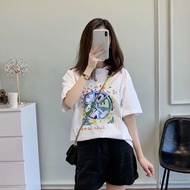 พร้อมส่ง เสื้อยืดแขนสั้น เสื้อคอกลมลายพิซซ่า เสื้อผ้าผู้หญิง ใส่สบาย สไตล์เกาหลีน่ารัก เสื้อยืดฮิตๆ เสื้อแขนสั้น