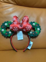 現貨 Hong Kong Disneyland Christmas Minnie Mouse Headband  （絕版）迪士尼 聖誕 米妮 珍珠 花環 雪花 蝴蝶結 頭箍 頭飾 髮箍 髮飾 (全新正