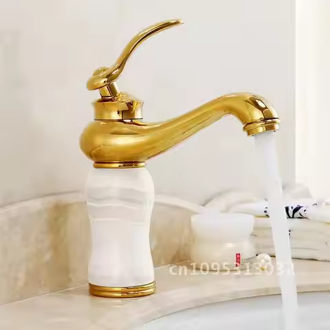 Gold Bathroom Faucet Brass and Jade Sink Bathroom Basin faucet Faucet Bath Gold Faucet faucet Mixer 