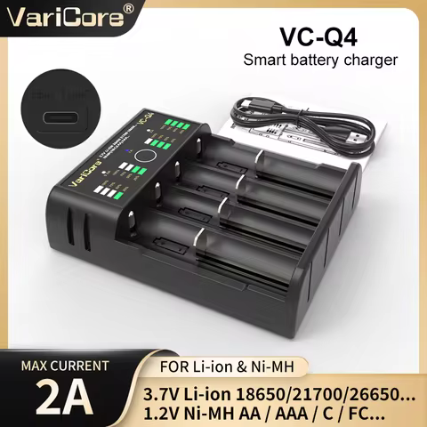 VariCore VC-Q4 Smart Battery Charger for 3.7V Li-ion (18650 21700 26650) & 1.2V Ni-MH AA AAA Batteri