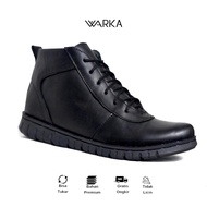 Warka Cavan Sepatu Boots Kulit Model Casual Single Zipper Tali Non Safety Handmade Resleting Formal