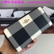 台灣特價COACH新款F25966女士格子全真皮長夾 錢包 零錢夾  手拿包 女生包包