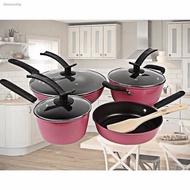 ﺴ✑✷GDeal 7-In-1 Non-stick Stainless steel Frying Pan Cookware Set (CW-7109) - Pink