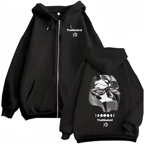 The Weeknd XO AHTD Tour Mask Zipper Hoodies Men's Hip Hop Gothic Zip Up Hoodie Casual Fleece Long Sl