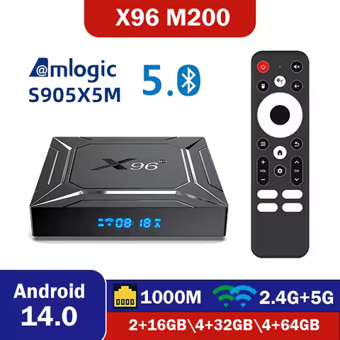 X96 M200 Android 14 Smart TV BOX Amlogic S905X5M 4GB 64GB AV1 AI-SR 4K 2.4G/5G Dual WIFI 1000M LAN B
