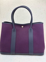Hermes 愛馬仕 D刻 Garden Party 花園36 海葵紫帆布拼皮 36cm