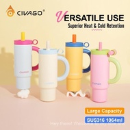 CIVAGO（36oz/1080ml）316L Stainless Steel Straw Tumbler Large-Capacity Vacuum Insulated Car Mountable 