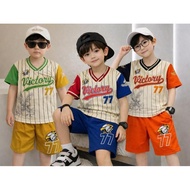 ULYA FASHION.ID - Boys' Baseball Costume Set with Striped, Eagle Logo, Ages 6