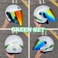 SPECIAL EDITION HELMET LTD SPORT PEARL WHITE LINE GREEN SIANG MALAM TITAN GOLD BLUE SIDE COVER TRANS